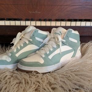 Puma High-Top Sneakers in Green and Cream